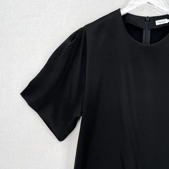 FILIPPA K Short Sleeve Satin Top Womens Small Black Round Neck Minimalist - Picture 6 of 15